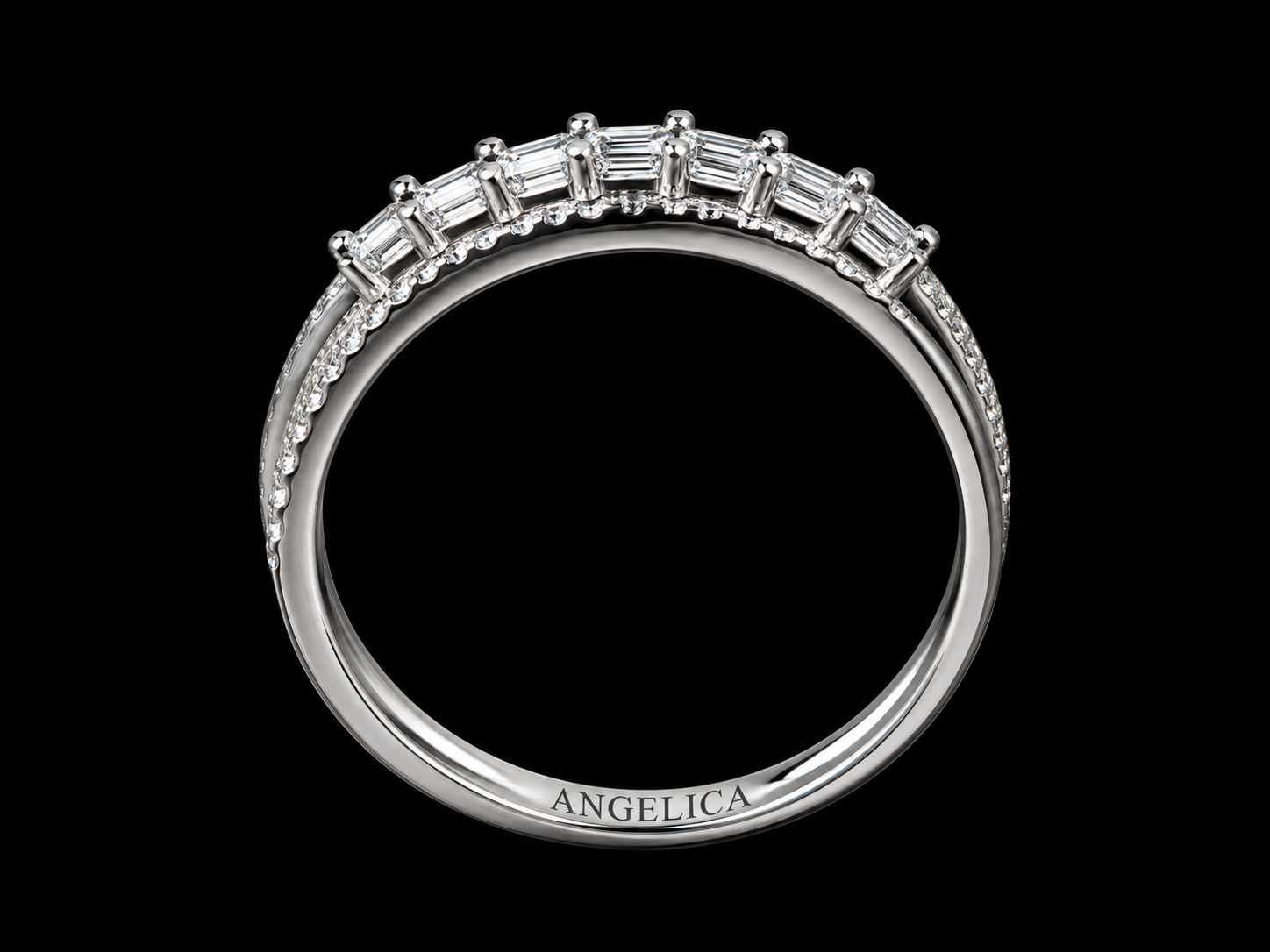 14K White Gold Criss Cross Diamond Ring – 0.19 CT Natural Round & Baguette Diamonds Angelica Jewellers