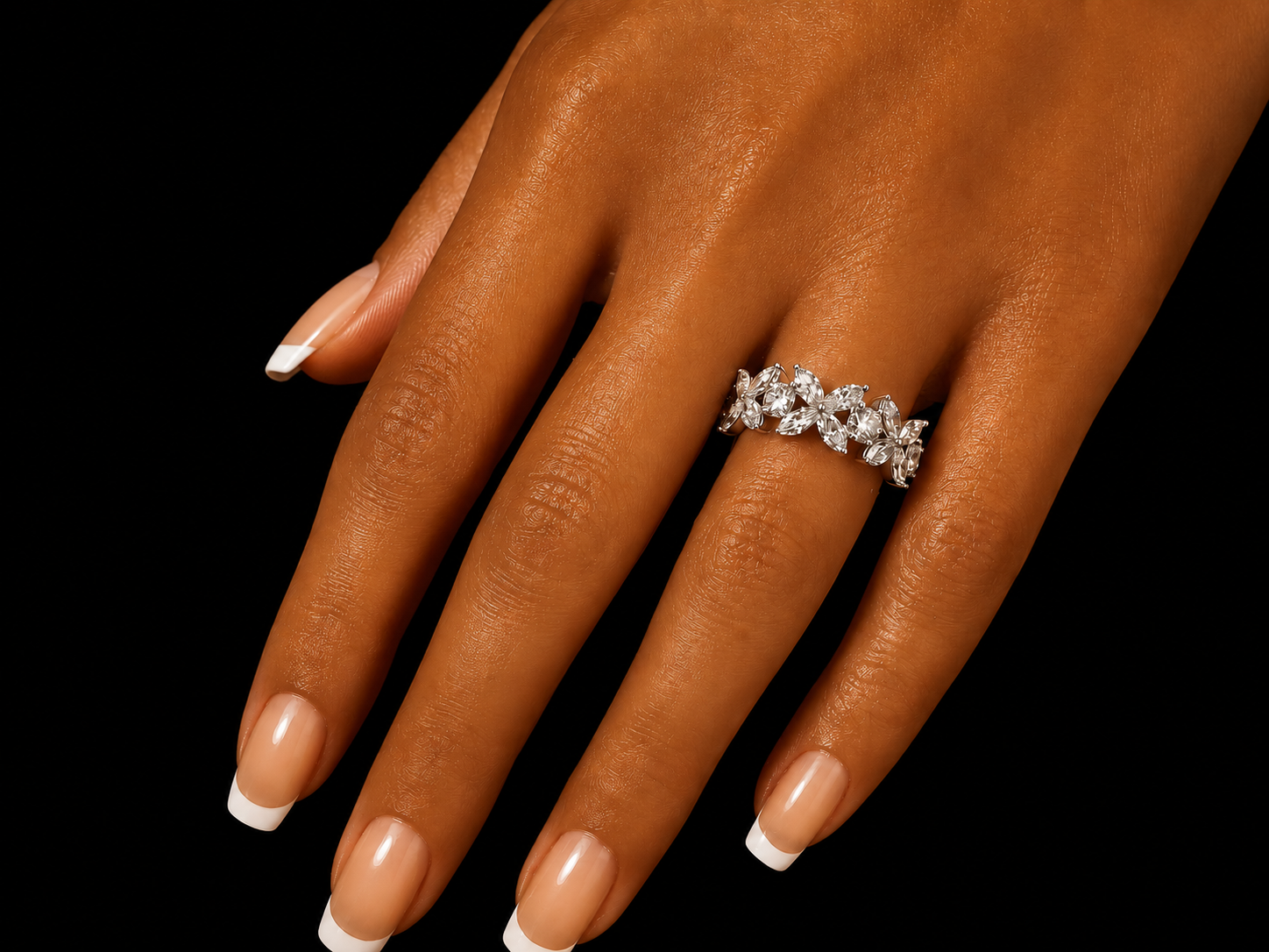 18K White Gold Full Pavé Arabesque Diamond Cabochon Ring – 1.15 CT VS F-G | 7.5 mm (Copy) Angelica Jewellers