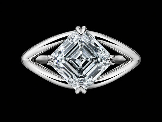 14K White Gold Split Shank Asscher-Cut Diamond Engagement Ring – 2.52 CT E VVS2 IGI Certified Angelica Jewellers