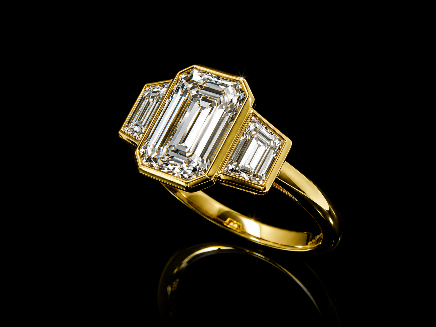 18K Yellow Gold Emerald Cut & Trapezoid Lab-Grown Diamond Trinity Engagement Ring – 3.38 CT Total | IGI Certified Angelica Jewellers