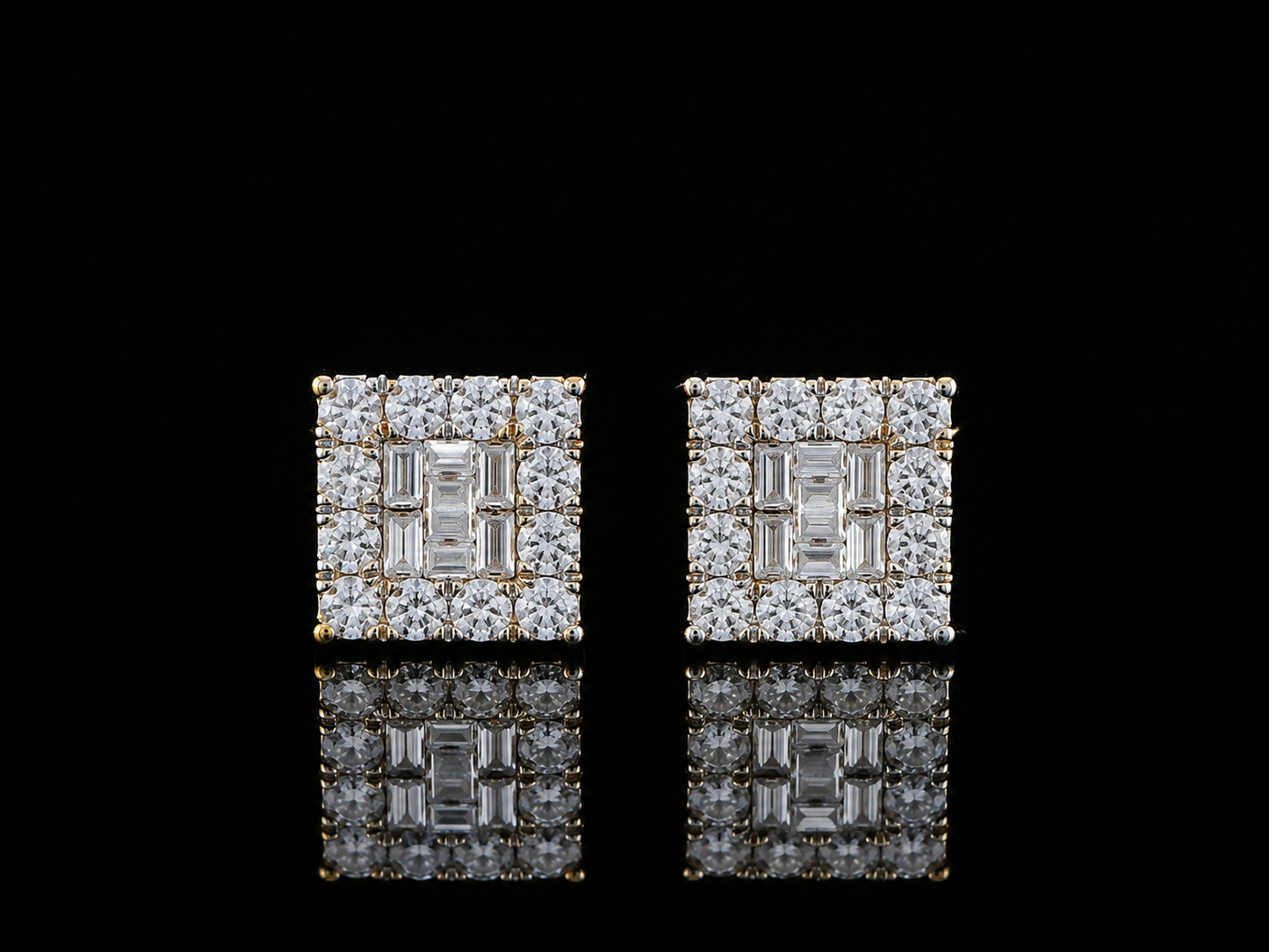 10K YELLOW GOLD BAGUETTE AND ROUND DIAMOND EARRINGS Angelica Jewellers