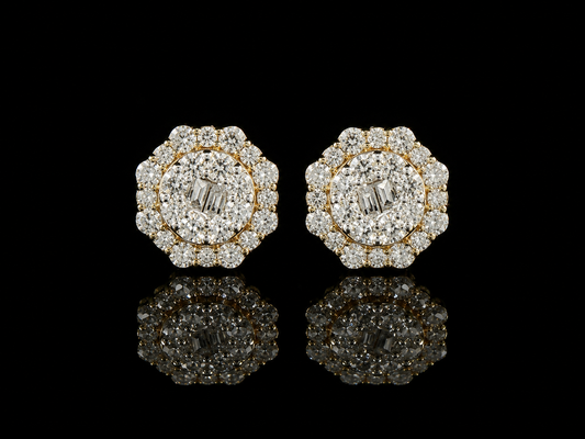 10K YELLOW GOLD BAGUETTE AND ROUND DIAMOND EARRINGS
