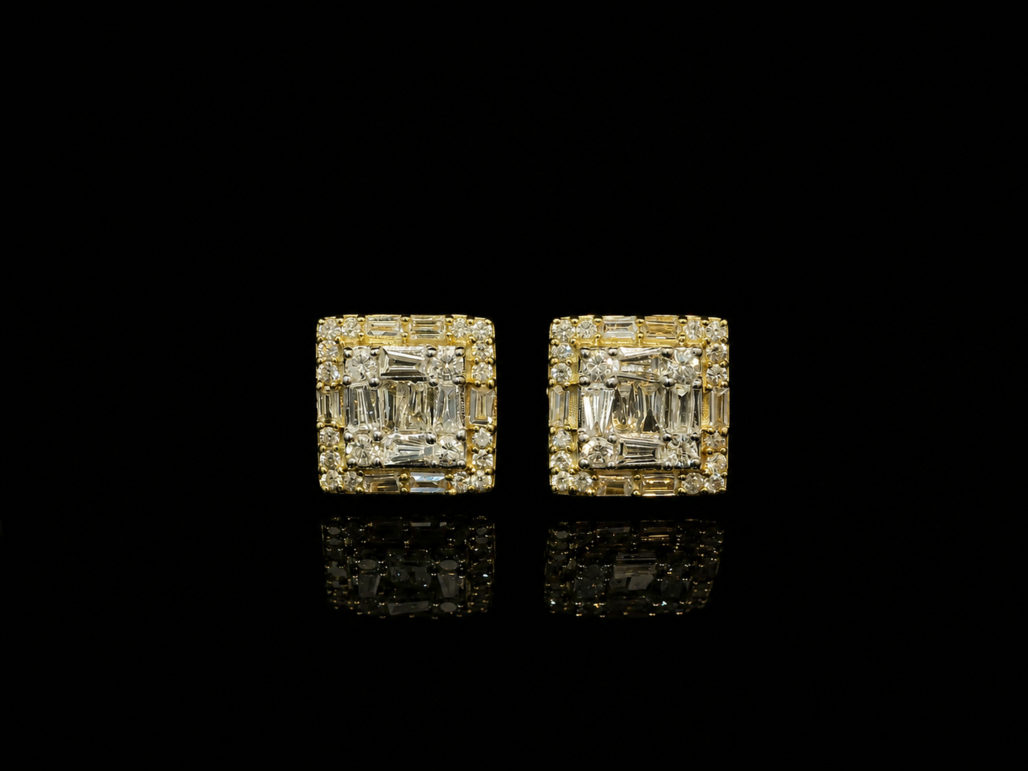 10K YELLOW GOLD BAGUETTE AND ROUND DIAMOND EARRINGS Angelica Jewellers