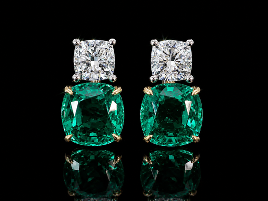 18K AND PLATINUM EMERALD AND DIAMOND EARRINGS