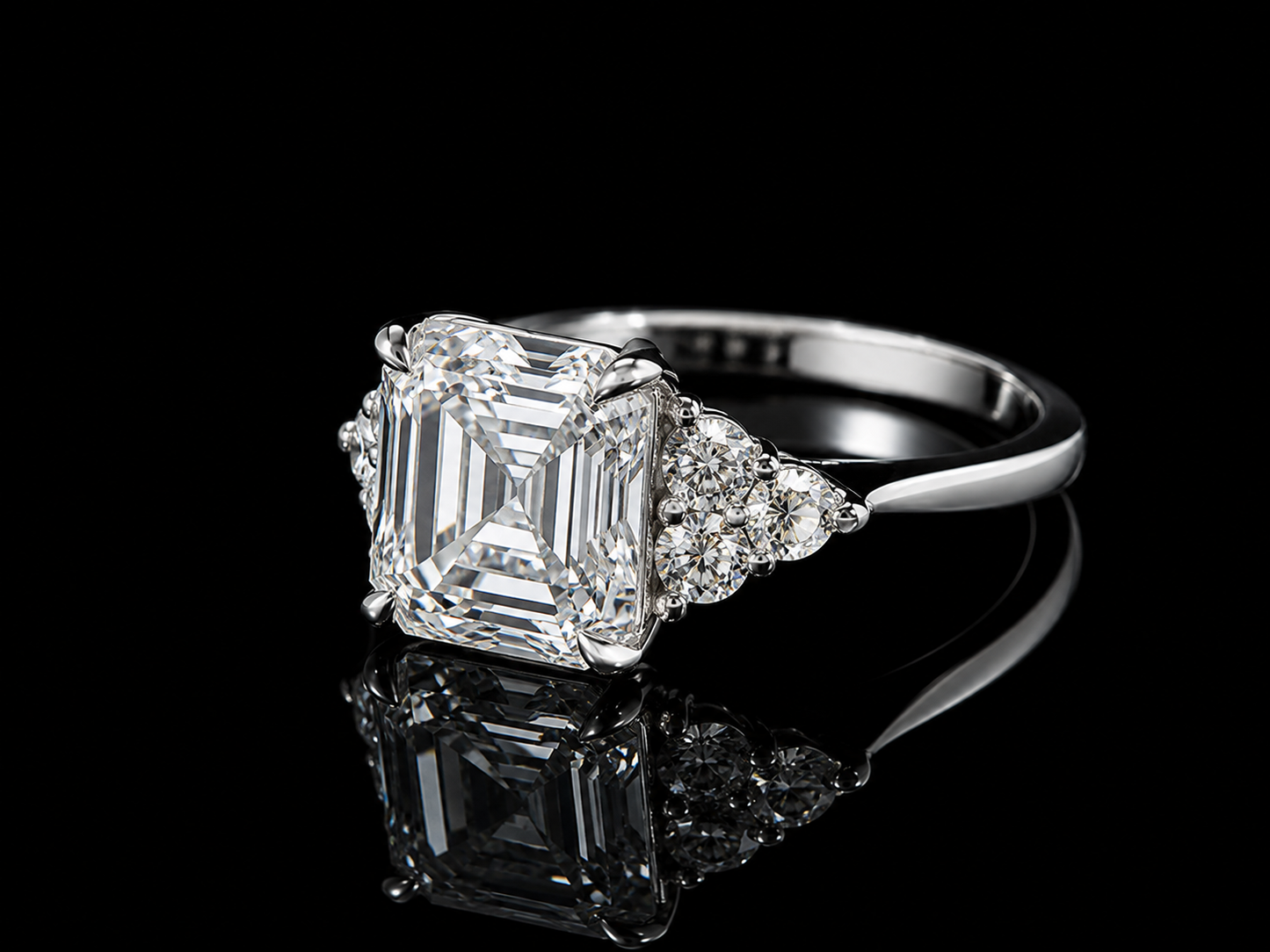 14K White Gold Asscher Cut Lab Diamond Engagement Ring – 3.36 ct Total – IGI Certified Angelica Jewellers