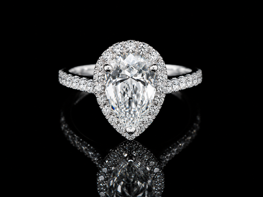 14K White Gold Pear Shape Lab Diamond Engagement Ring – 2.15 ct Total – IGI Certified