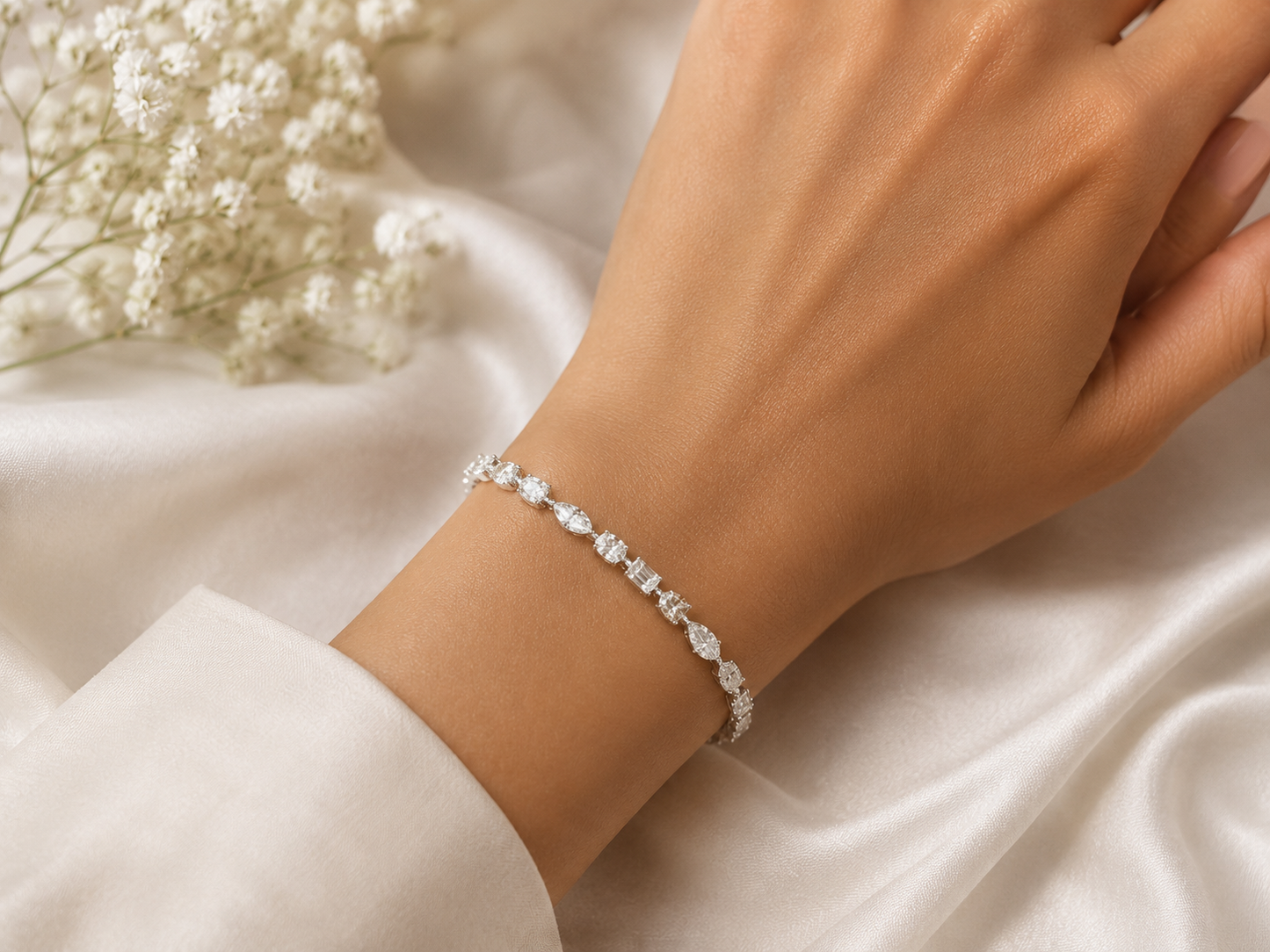 14K WHITE GOLD 3.70MM VVS-VS F+ LAB DIAMOND TENNIS BRACELET
