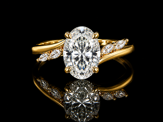 18K Yellow Gold Oval Lab Diamond Engagement Ring – 1.64 ct Total – IGI Certified
