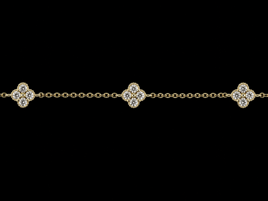 14K YELLOW GOLD 5 CLOVER DIAMOND BRACELET