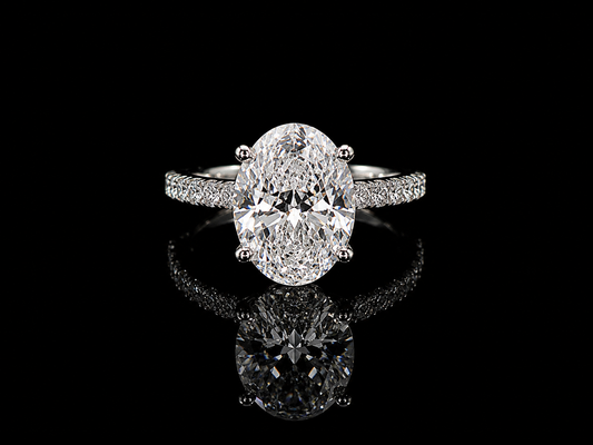 14K White Gold Oval Lab Diamond Engagement Ring – 4.42 ct Total – IGI Certified