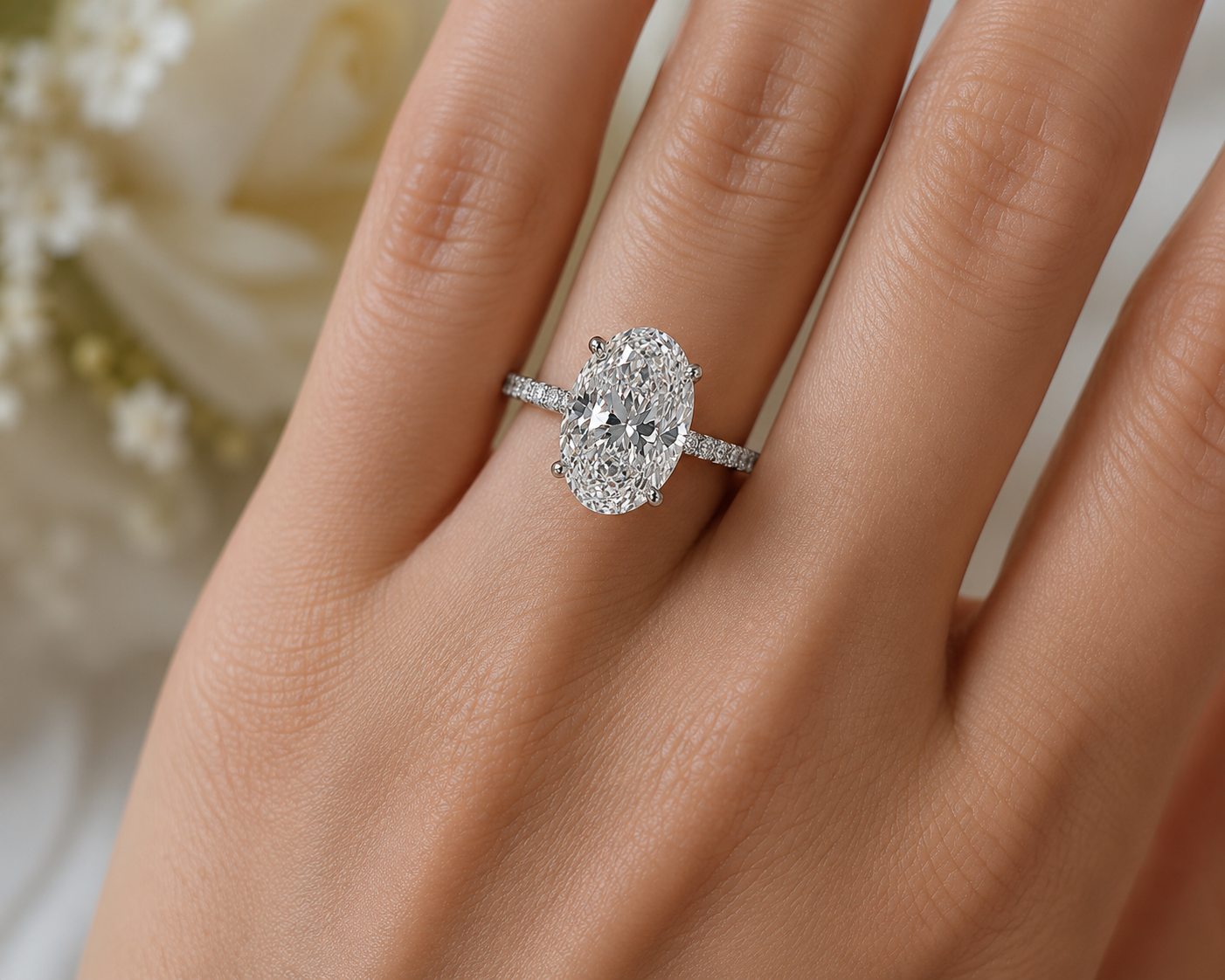 14K White Gold Oval Lab Diamond Engagement Ring – 4.42 ct Total – IGI Certified Angelica Jewellers