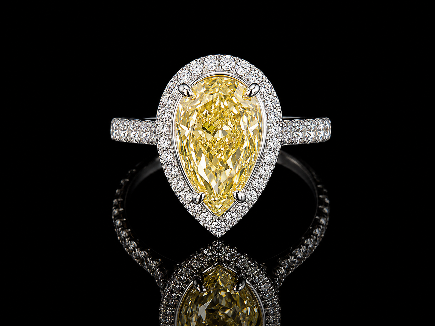 Platinum & 18K Yellow Gold Canary Yellow Pear Lab-Grown Diamond Engagement Ring – 2.79 ct Total – IGI Certified Angelica Jewellers