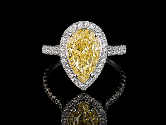 Platinum & 18K Yellow Gold Canary Yellow Pear Lab-Grown Diamond Engagement Ring – 2.79 ct Total – IGI Certified