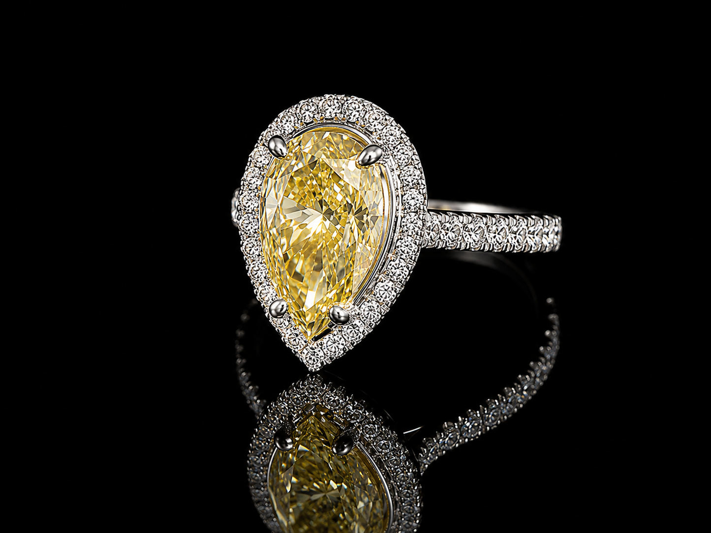 Platinum & 18K Yellow Gold Canary Yellow Pear Lab-Grown Diamond Engagement Ring – 2.79 ct Total – IGI Certified Angelica Jewellers