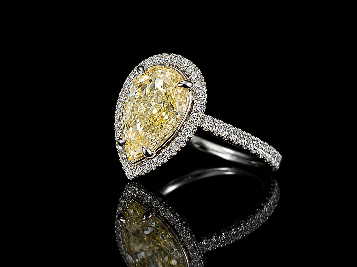 Platinum & 18K Yellow Gold Canary Yellow Pear Lab-Grown Diamond Engagement Ring – 2.79 ct Total – IGI Certified Angelica Jewellers