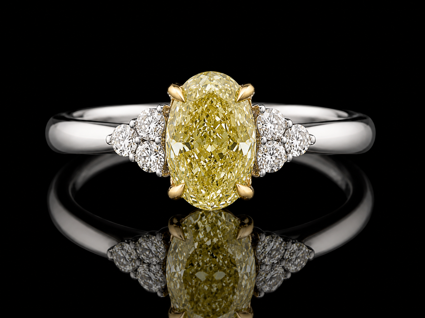 Platinum & 18K Yellow Gold Canary Yellow Oval Lab Diamond Engagement Ring – 2.19 ct Total – IGI Certified Angelica Jewellers