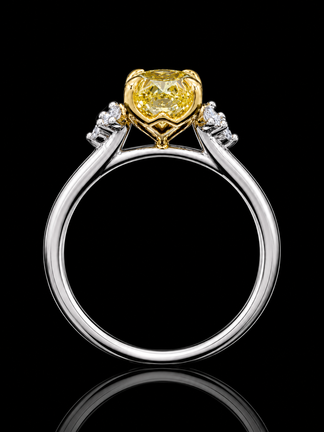Platinum & 18K Yellow Gold Canary Yellow Oval Lab Diamond Engagement Ring – 2.19 ct Total – IGI Certified Angelica Jewellers