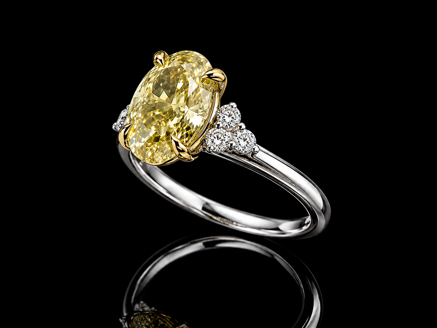Platinum & 18K Yellow Gold Canary Yellow Oval Lab Diamond Engagement Ring – 2.19 ct Total – IGI Certified Angelica Jewellers