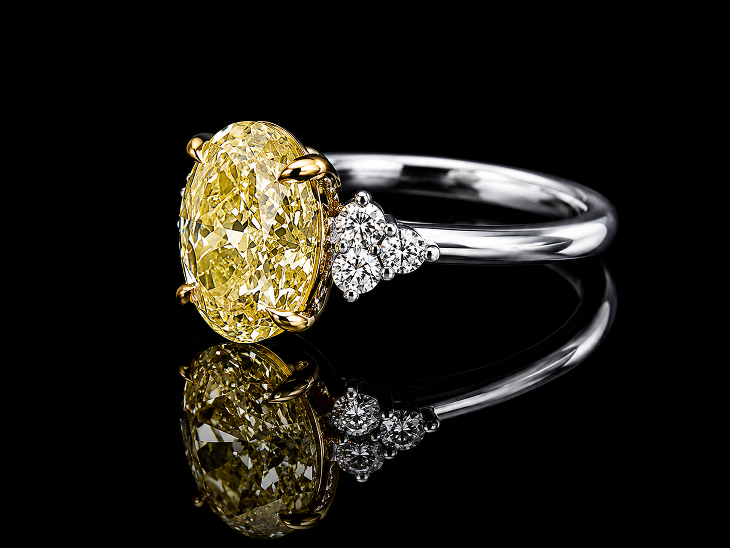 Platinum & 18K Yellow Gold Canary Yellow Oval Lab Diamond Engagement Ring – 2.19 ct Total – IGI Certified Angelica Jewellers