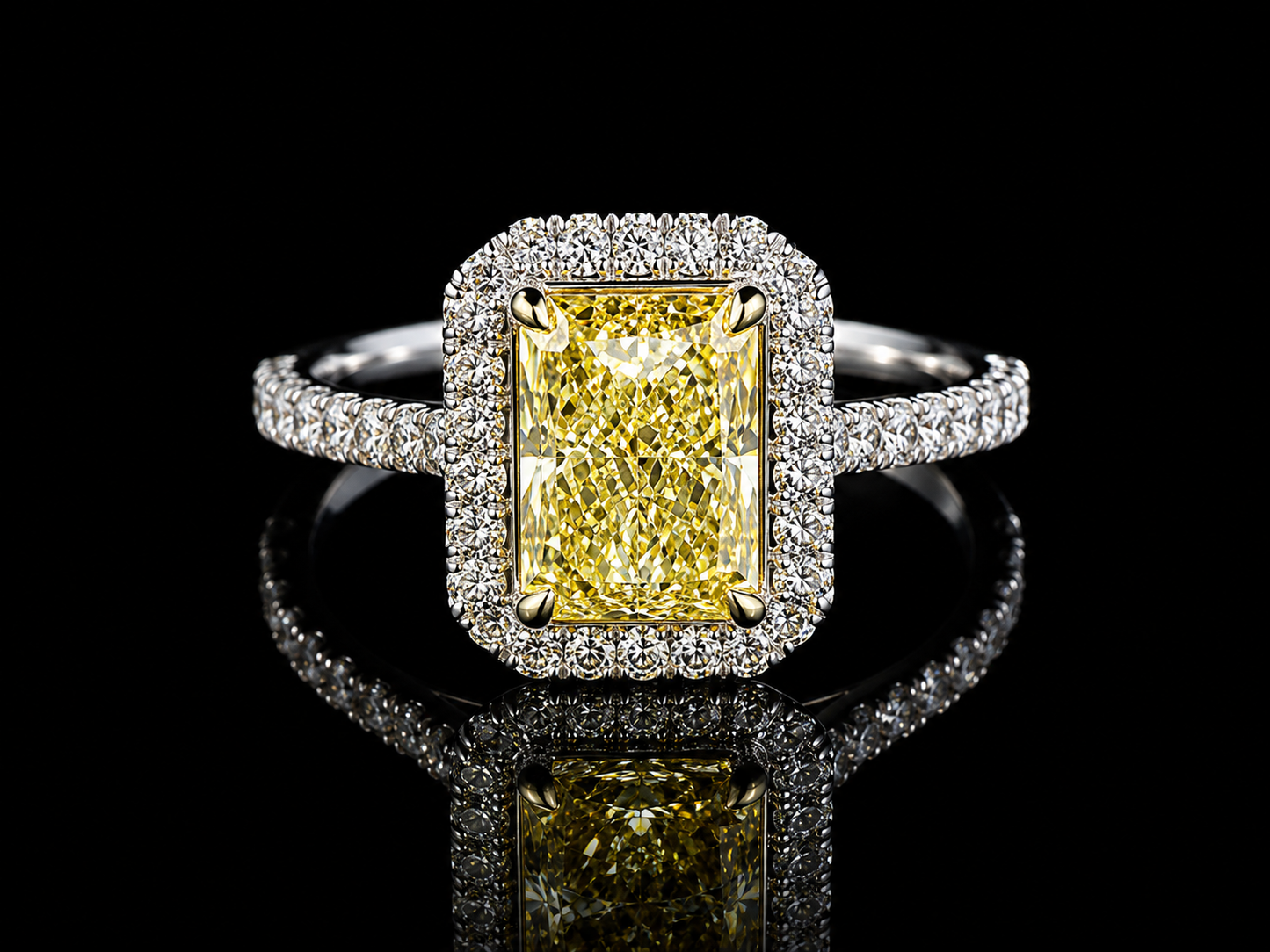 Platinum & 18K Yellow Gold Canary Yellow Radiant Lab Diamond Engagement Ring – 2.65 ct Total – IGI Certified Angelica Jewellers
