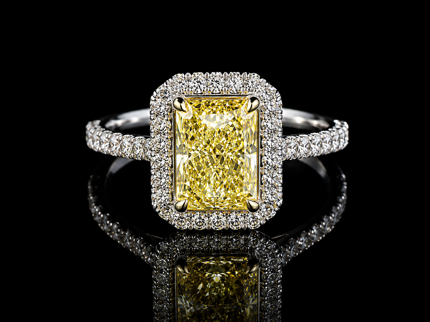 Platinum & 18K Yellow Gold Canary Yellow Radiant Lab Diamond Engagement Ring – 2.65 ct Total – IGI Certified Angelica Jewellers