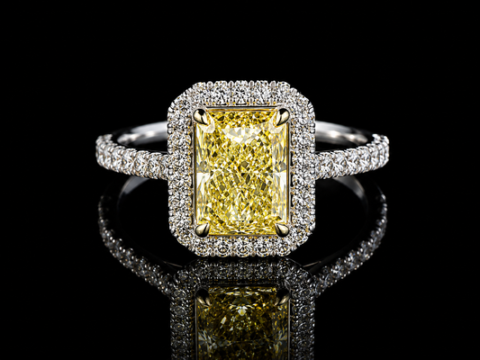 Platinum & 18K Yellow Gold Canary Yellow Radiant Lab Diamond Engagement Ring – 2.65 ct Total – IGI Certified