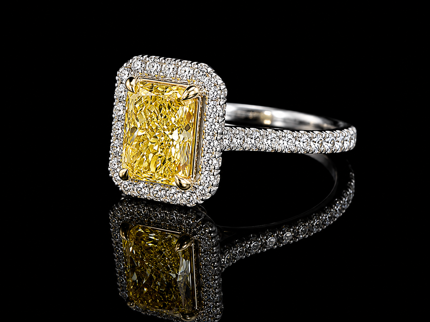 Platinum & 18K Yellow Gold Canary Yellow Radiant Lab Diamond Engagement Ring – 2.65 ct Total – IGI Certified Angelica Jewellers