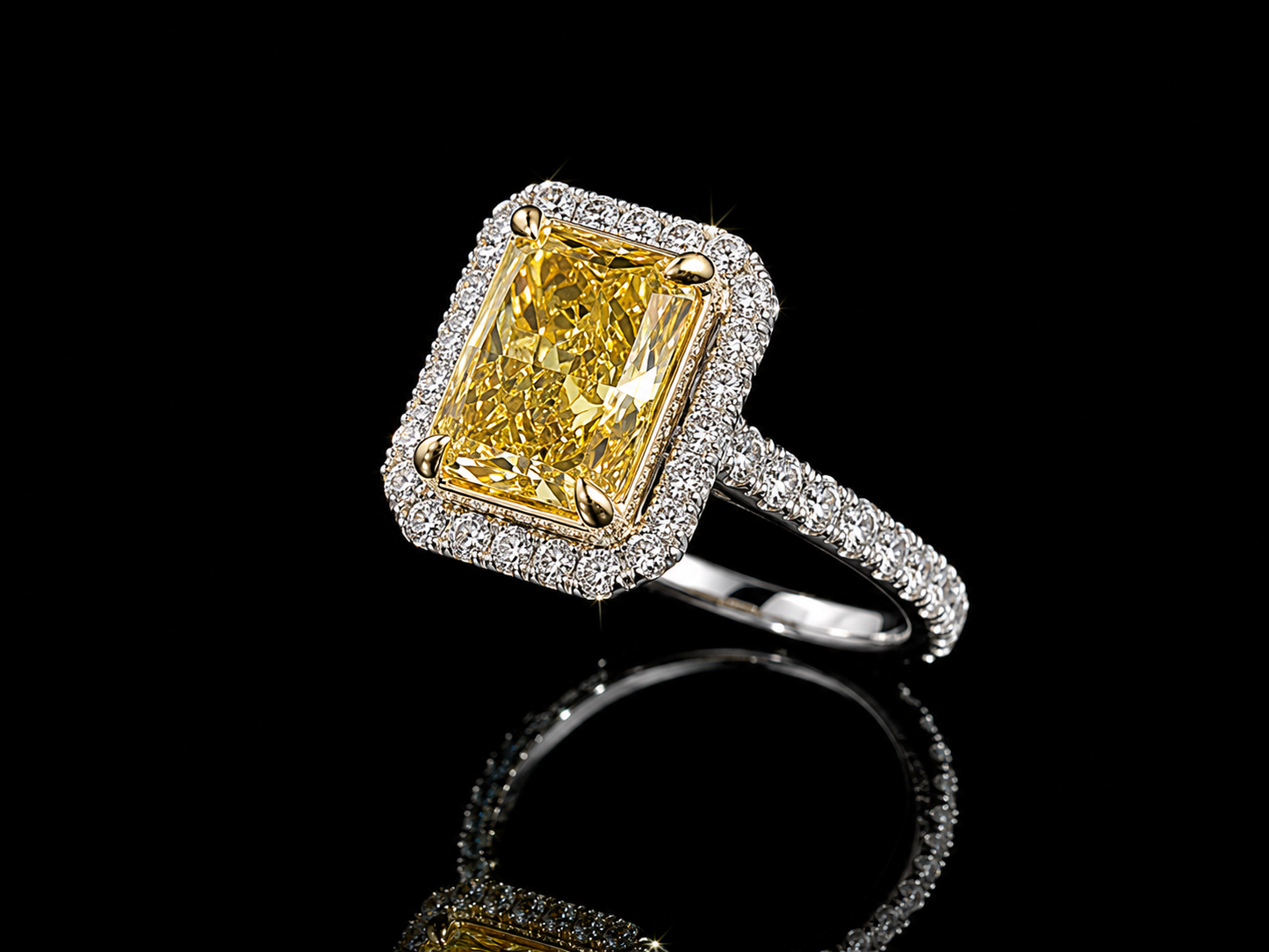 Platinum & 18K Yellow Gold Canary Yellow Radiant Lab Diamond Engagement Ring – 2.65 ct Total – IGI Certified Angelica Jewellers