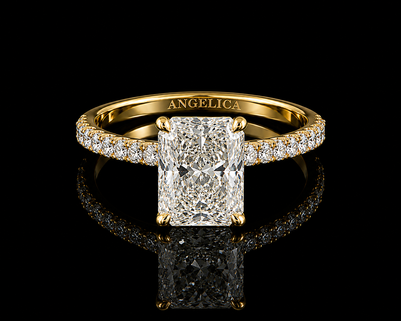 18K Yellow Gold Elongated Radiant Lab Diamond Engagement Ring – 3.80 ct Total – IGI Certified Angelica Jewellers