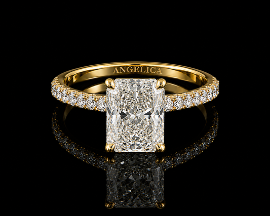 18K Yellow Gold Elongated Radiant Lab Diamond Engagement Ring – 3.80 ct Total – IGI Certified