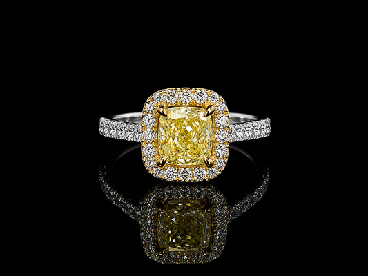 Platinum & 18K Canary Yellow Lab Diamond Cushion Cut Engagement Ring – 2.30 CTW IGI Certified
