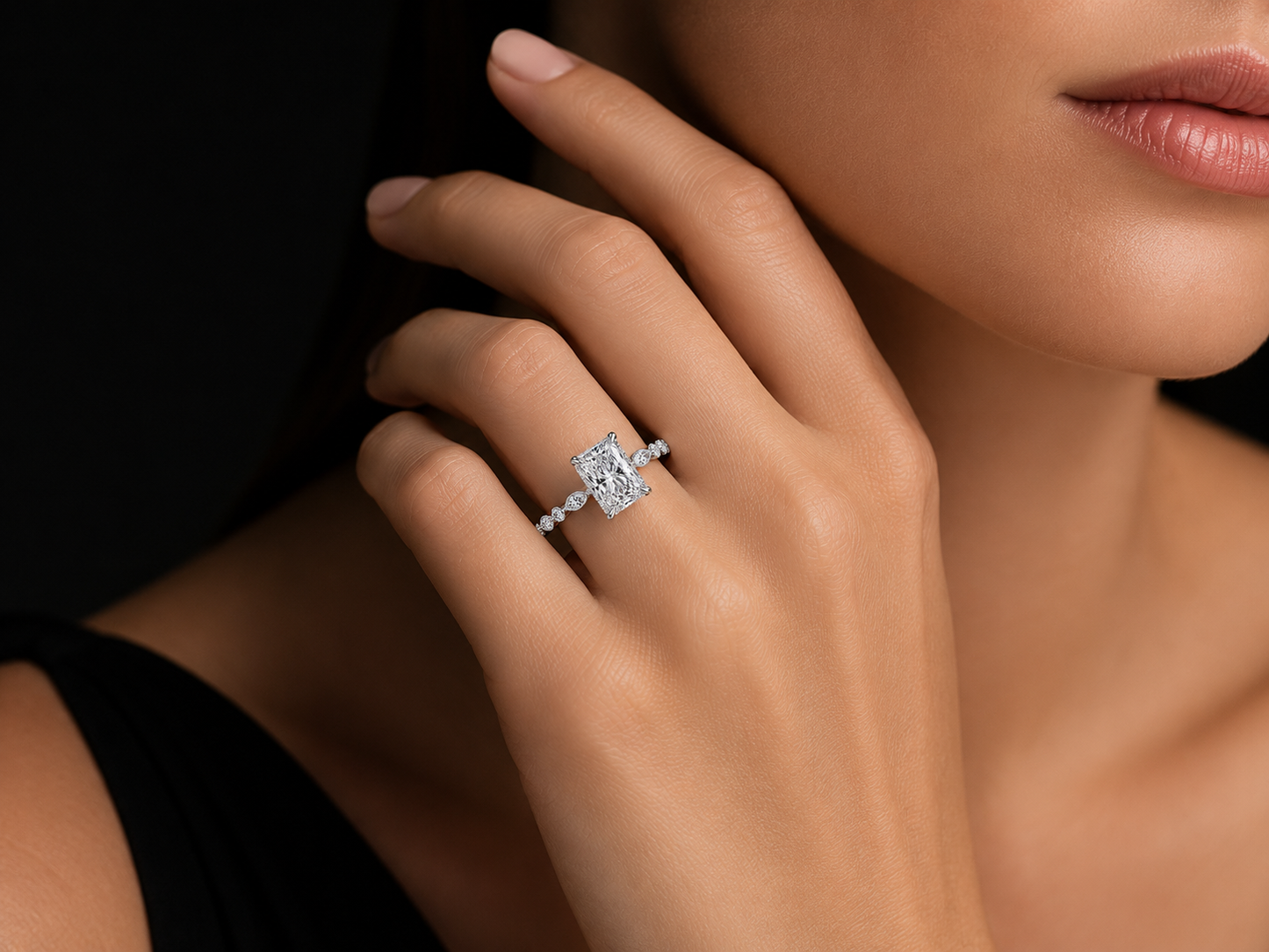 14K White Gold Elongated Radiant Cut Lab Diamond Engagement Ring – 4.00 CTW IGI Certified Angelica Jewellers