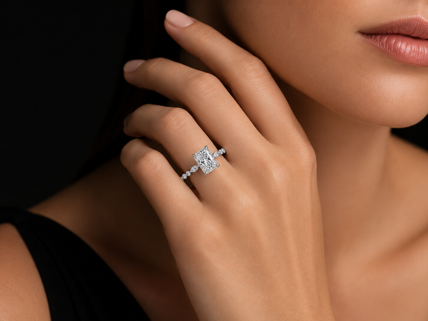 14K White Gold Elongated Radiant Cut Lab Diamond Engagement Ring – 4.00 CTW IGI Certified Angelica Jewellers