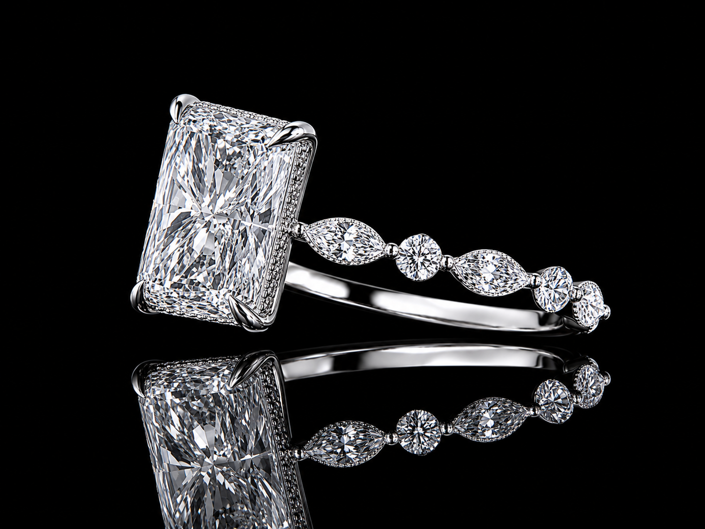 14K White Gold Elongated Radiant Cut Lab Diamond Engagement Ring – 4.00 CTW IGI Certified Angelica Jewellers