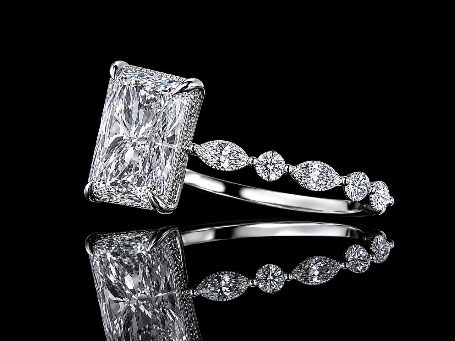 14K White Gold Elongated Radiant Cut Lab Diamond Engagement Ring – 4.00 CTW IGI Certified Angelica Jewellers