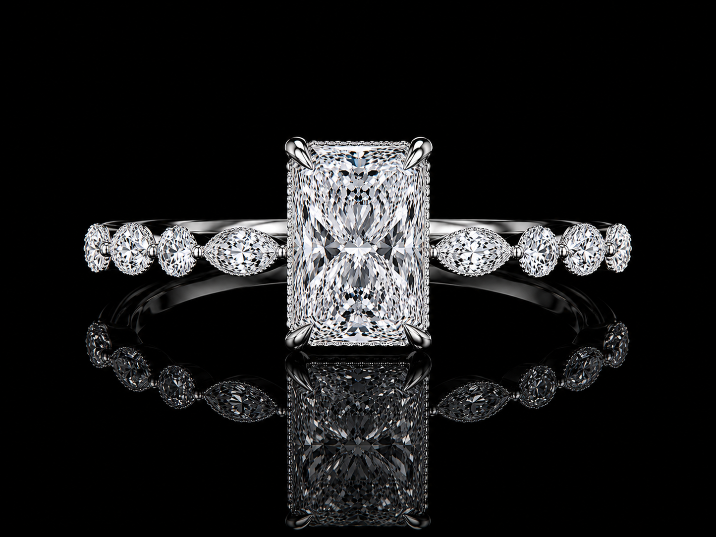 14K White Gold Elongated Radiant Cut Lab Diamond Engagement Ring – 4.00 CTW IGI Certified Angelica Jewellers