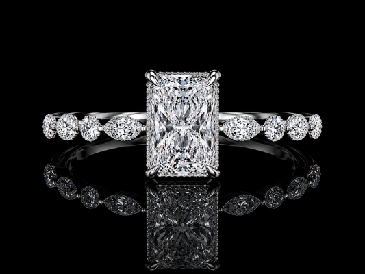 14K White Gold Elongated Radiant Cut Lab Diamond Engagement Ring – 4.00 CTW IGI Certified