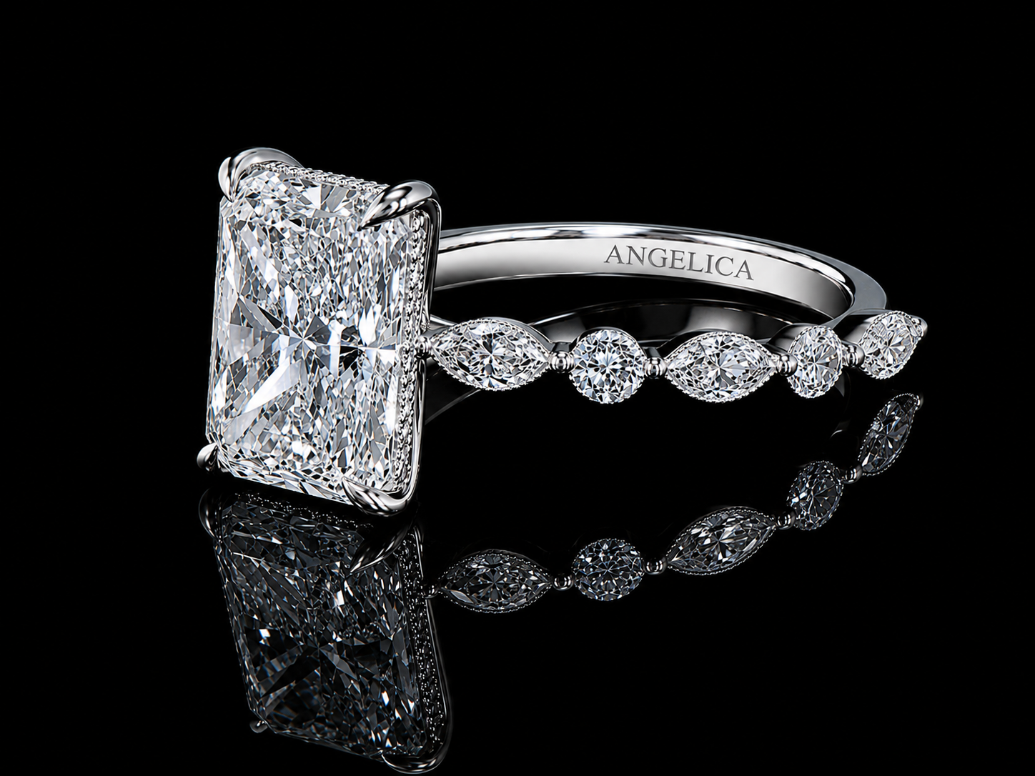 14K White Gold Elongated Radiant Cut Lab Diamond Engagement Ring – 4.00 CTW IGI Certified Angelica Jewellers