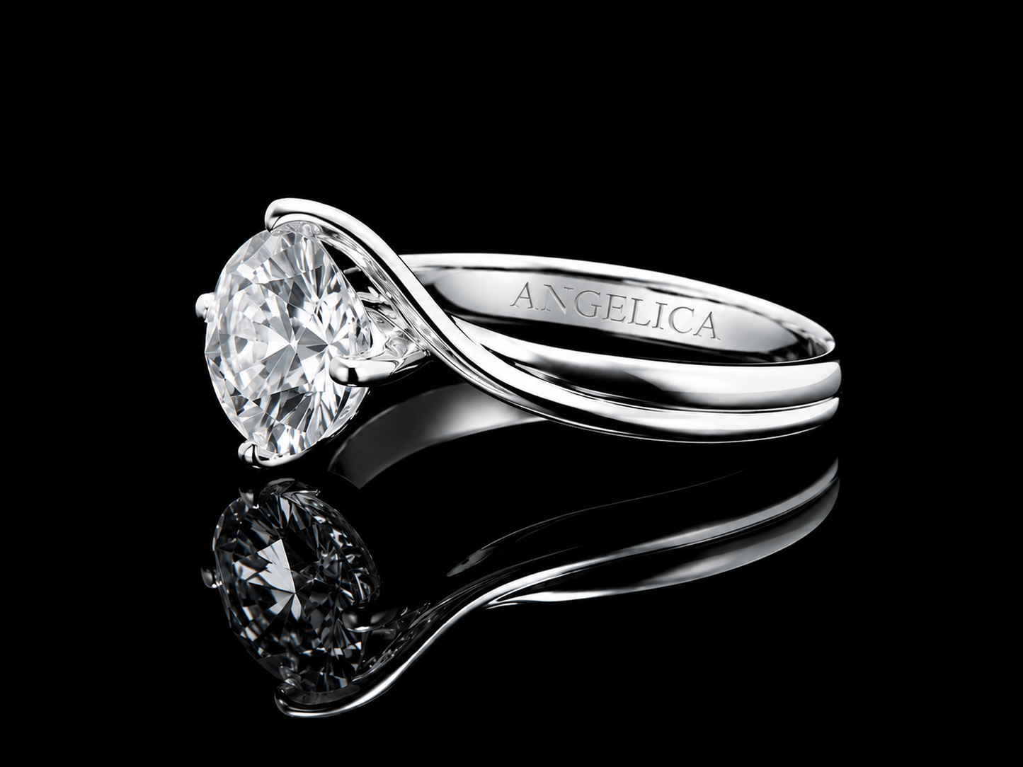 18K White Gold Lab-Grown Round Cut Diamond Engagement Ring – 2.00 CT IGI Certified | Twist Cross Setting Angelica Jewellers
