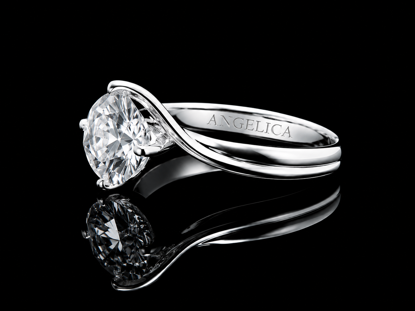 18K White Gold Lab-Grown Round Cut Diamond Engagement Ring – 2.00 CT IGI Certified | Twist Cross Setting Angelica Jewellers