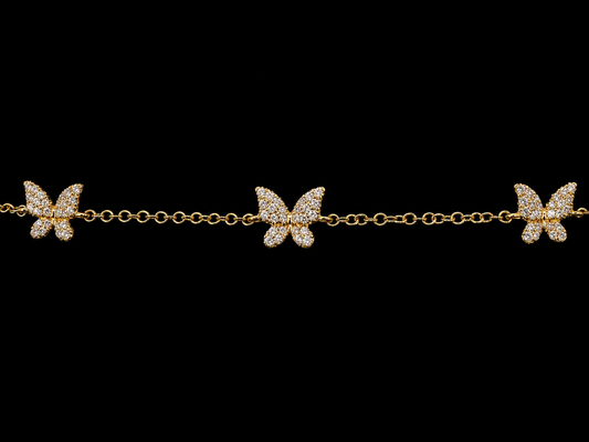 14K YELLOW GOLD 5 BUTTERFLIES DIAMOND BRACELET