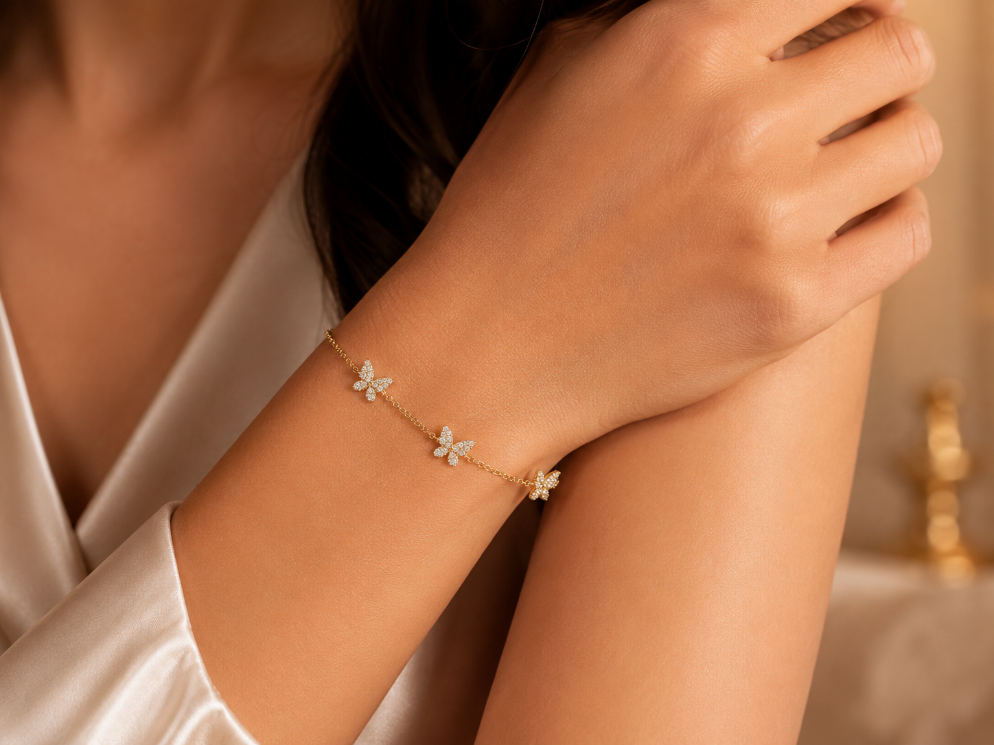 14K YELLOW GOLD 5 BUTTERFLIES DIAMOND BRACELET Angelica Jewellers