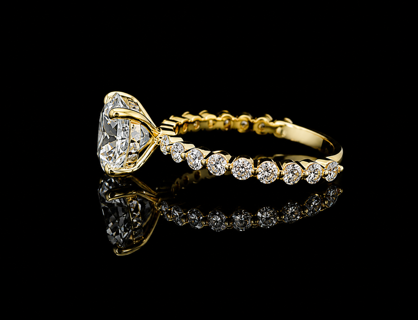 18K Yellow Gold Lab-Grown Round Cut Diamond Engagement Ring – 2.70 CTW IGI Certified | Duo Shared Prong Setting Angelica Jewellers