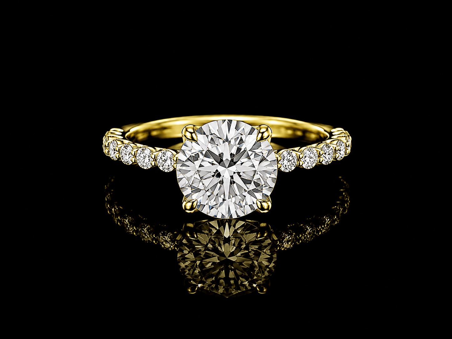 18K Yellow Gold Lab-Grown Round Cut Diamond Engagement Ring – 2.70 CTW IGI Certified | Duo Shared Prong Setting Angelica Jewellers