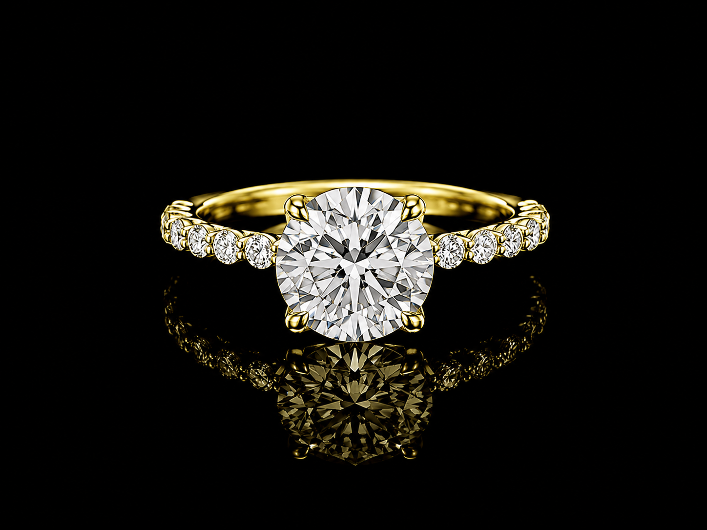 18K Yellow Gold Lab-Grown Round Cut Diamond Engagement Ring – 2.70 CTW IGI Certified | Duo Shared Prong Setting Angelica Jewellers