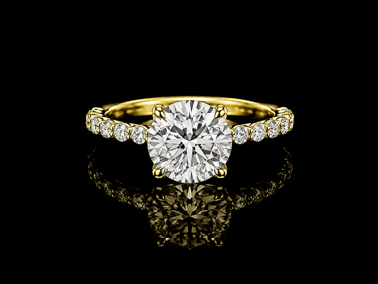 18K Yellow Gold Lab-Grown Round Cut Diamond Engagement Ring – 2.70 CTW IGI Certified | Duo Shared Prong Setting