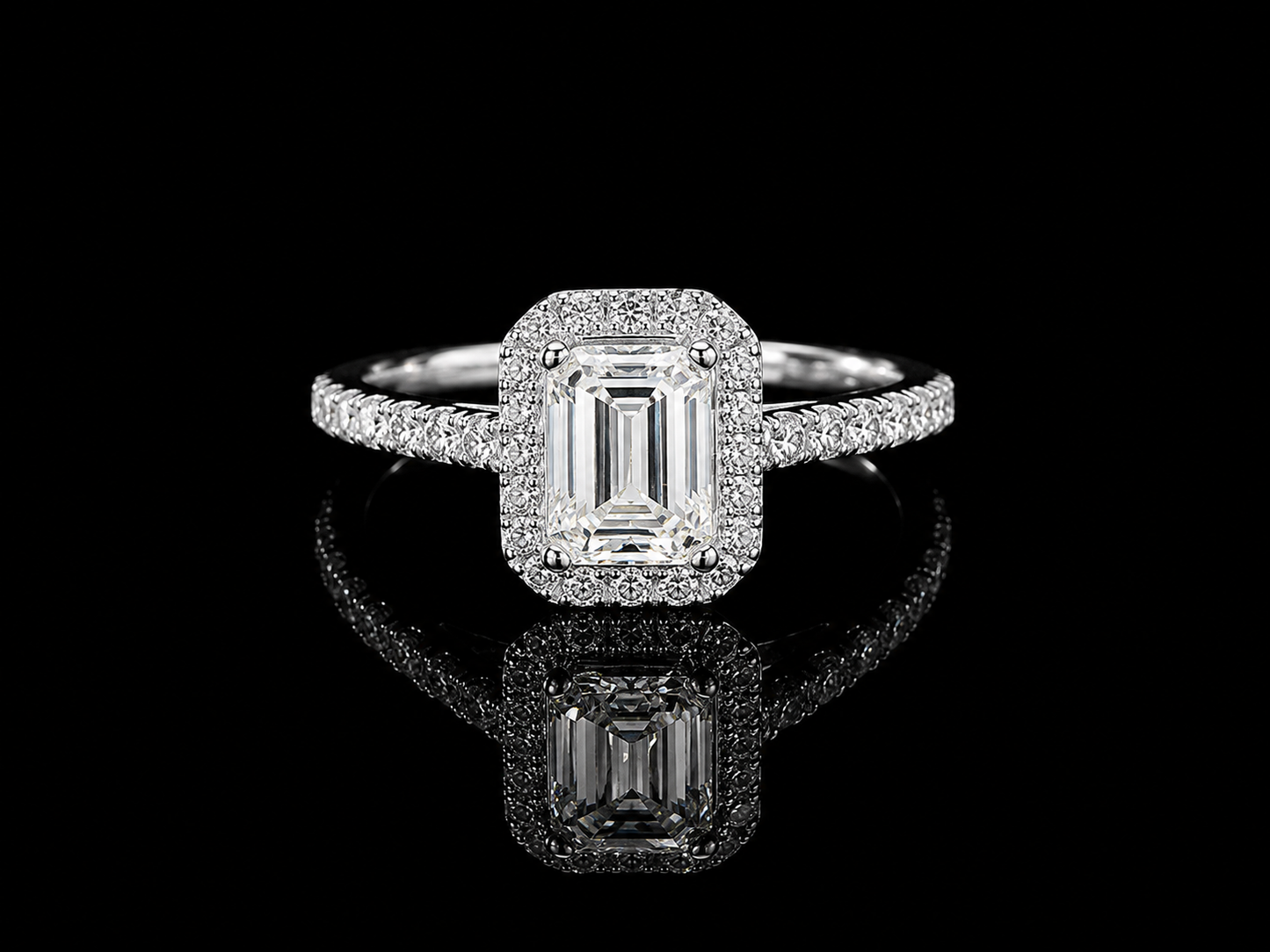 14K White Gold Lab-Grown Diamond Emerald Cut Halo Engagement Ring – 1.40 CTW IGI Certified Angelica Jewellers