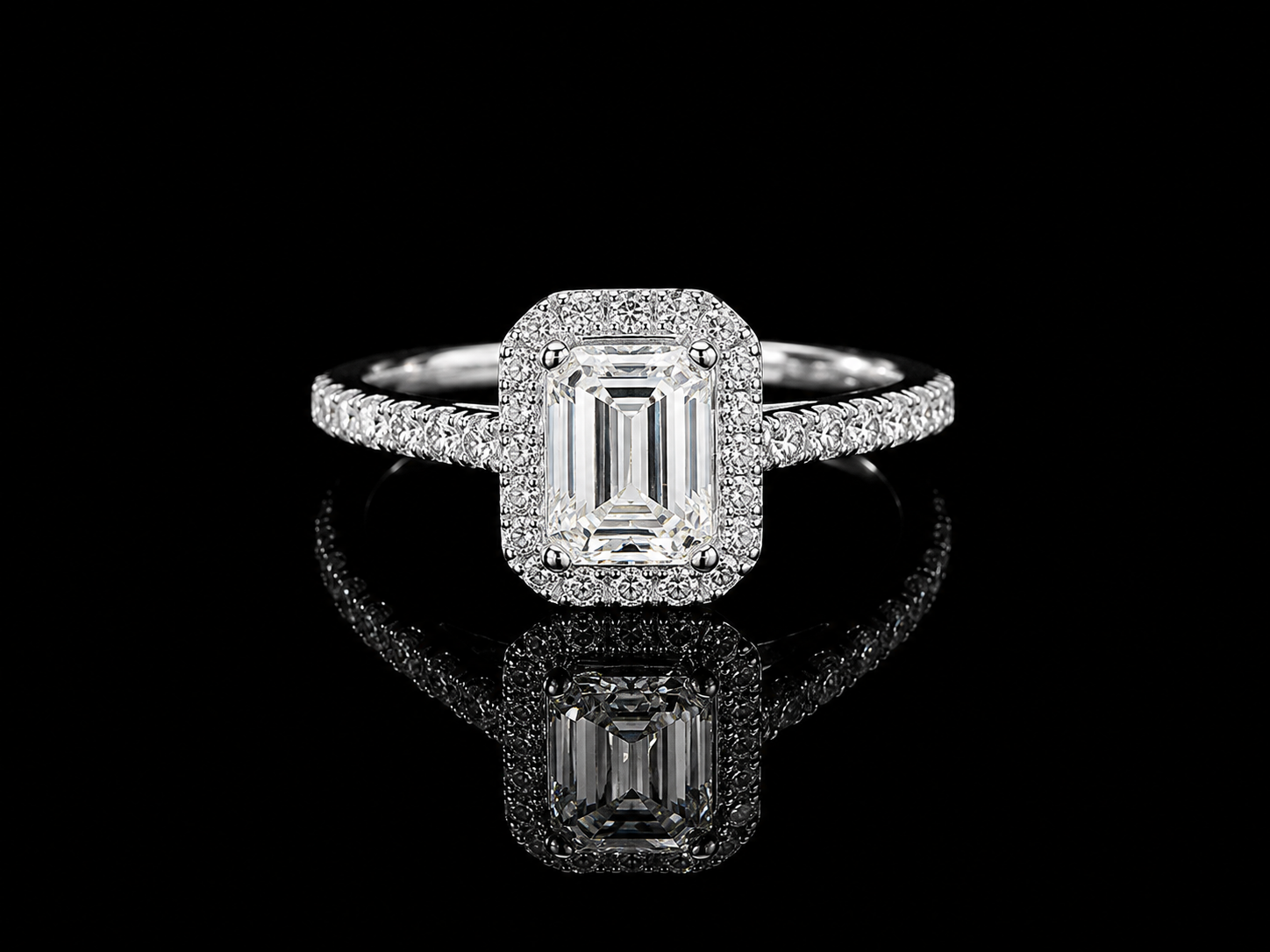 14K White Gold Lab-Grown Diamond Emerald Cut Halo Engagement Ring – 1.40 CTW IGI Certified Angelica Jewellers