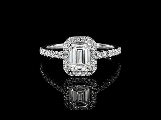 14K White Gold Lab-Grown Diamond Emerald Cut Halo Engagement Ring – 1.40 CTW IGI Certified Angelica Jewellers