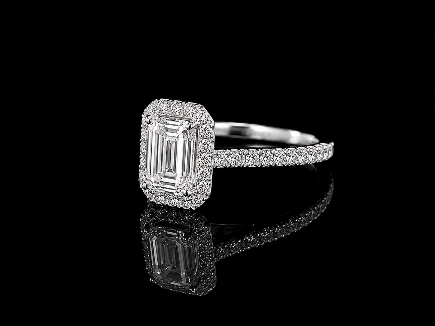 14K White Gold Lab-Grown Diamond Emerald Cut Halo Engagement Ring – 1.40 CTW IGI Certified Angelica Jewellers